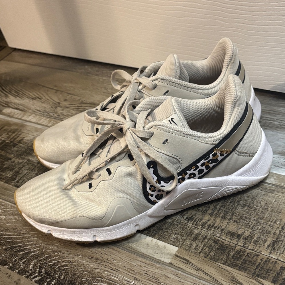 Nike Women's Cream and Black Leopard Accent Sneakers